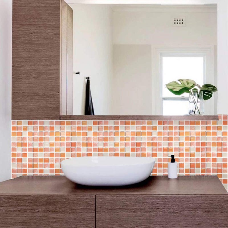 Yoillione 3D Mosaic Tile Sticker Removable Wallpaper Tile Orange, 3D Self Adhesive Wall Tiles Bathroom Wall Tiles for Kitchen Backsplash Orange, PVC Square Decorative Vinyl Decals, 4 Sheets - Image 5